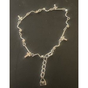 Religious Multi Charm Dangling Cross Bracelet Communion .925 Silver Adjustable